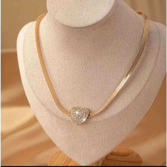 Heart Diamond Inlaid Snake Chain Necklace & Bracelet - Picture 2 of 7